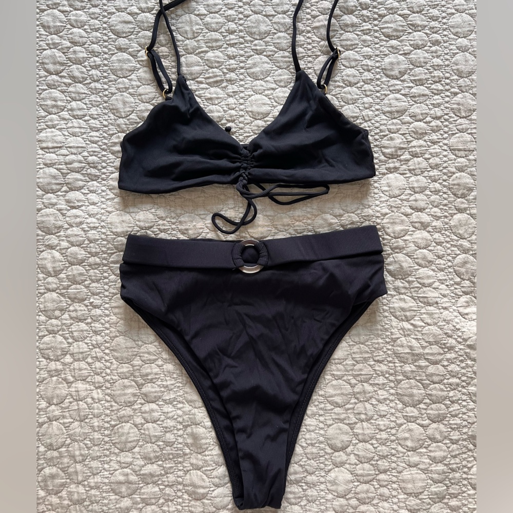 High waisted black bikini set